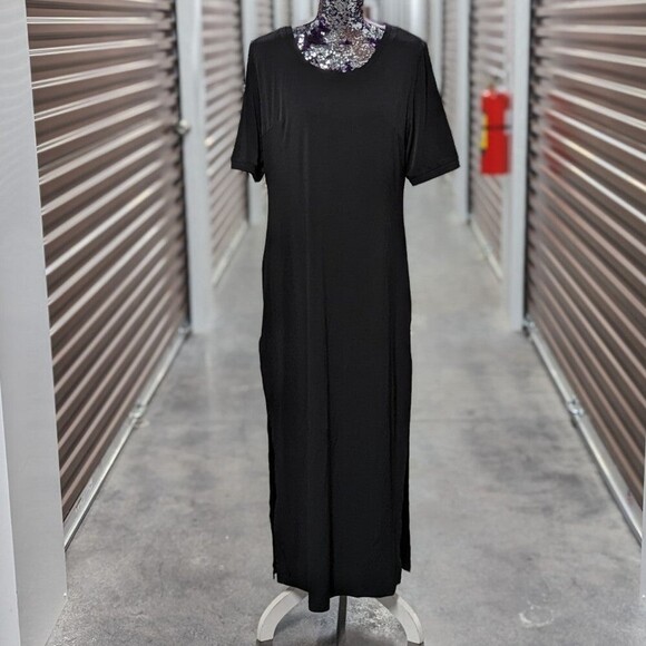 G.i.l.i. Size Large Black Short Sleeve Maxi Dress with Slit - Picture 1 of 9